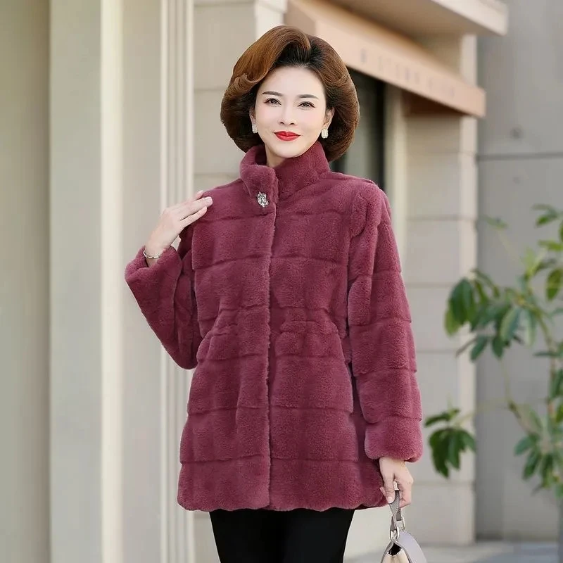 Women Winter Jacket Thicke Mid Long Imitation Mink Fleece Coat Female Faux Fur Jacket Outerwear Women's Basic Coats Clothing