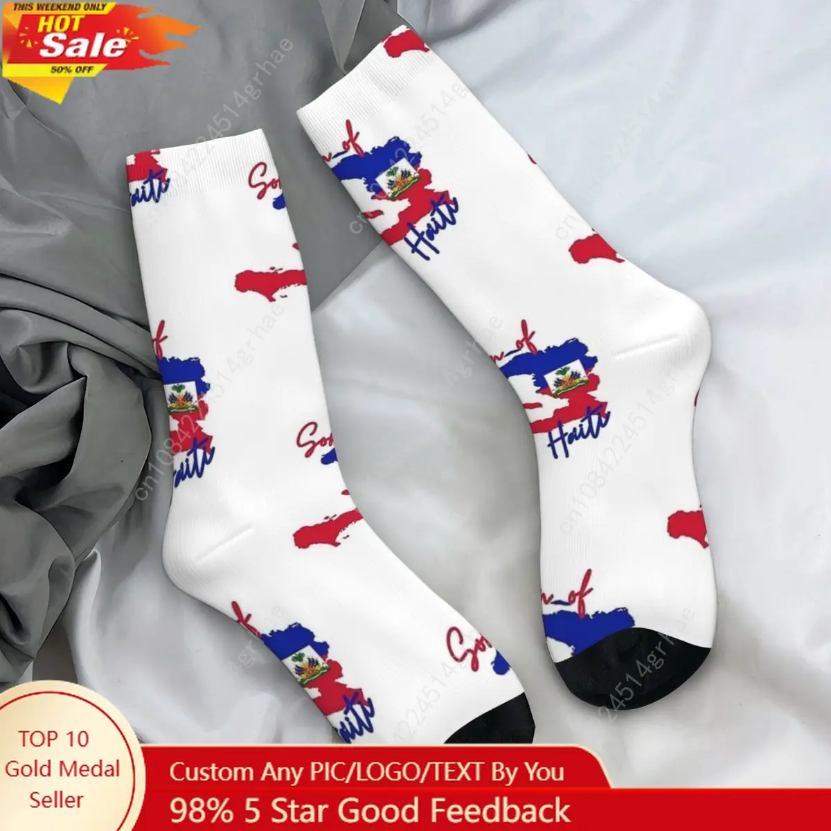 Flag Map Of Haiti Socks Country Retro Stockings Men High Quality Cycling Socks Winter Pattern Anti Bacterial Socks