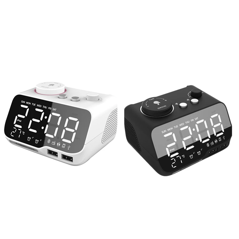 Alarm Clock FM Bluetooth LED With 2 USB Port,Support TF Card,UK Plug