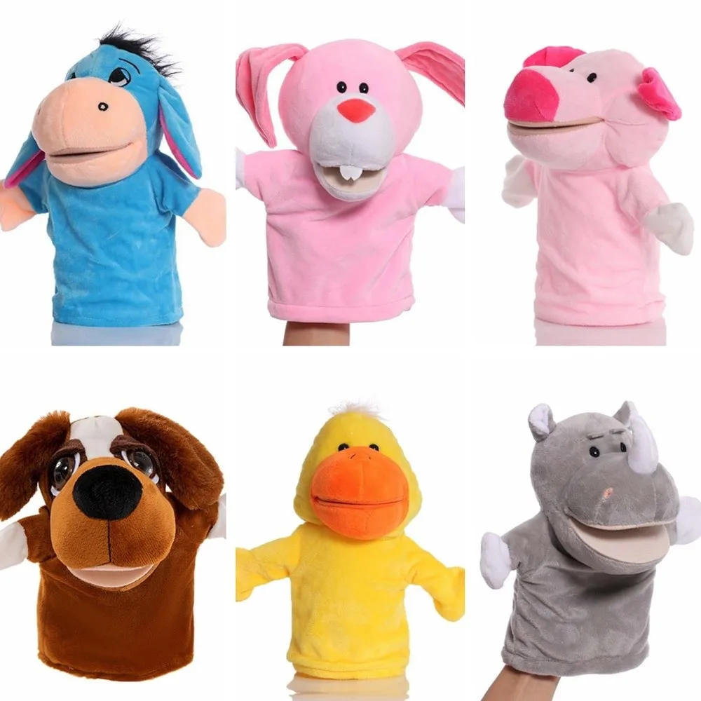 Placare brinquedos animal fantoche de mão recheado interativo pelúcia mão boneca porco educação precoce mão fantoches de dedo pai-filho