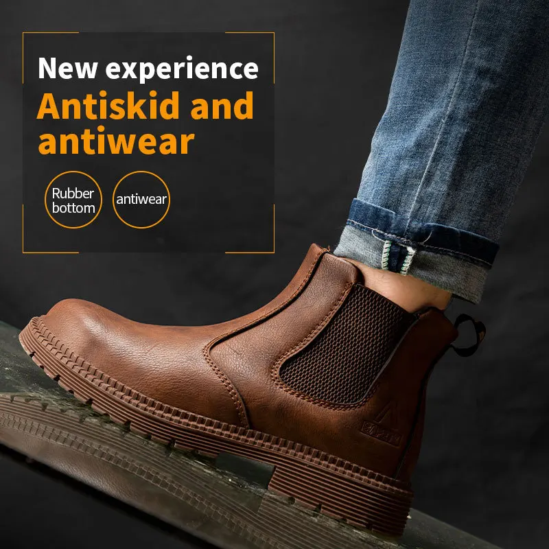 2023 New Imitation Leather Boots Zapatos De Seguridad Anti-smash Anti-puncture Safety Shoes Steel Toe Protect Shoes Plus Size