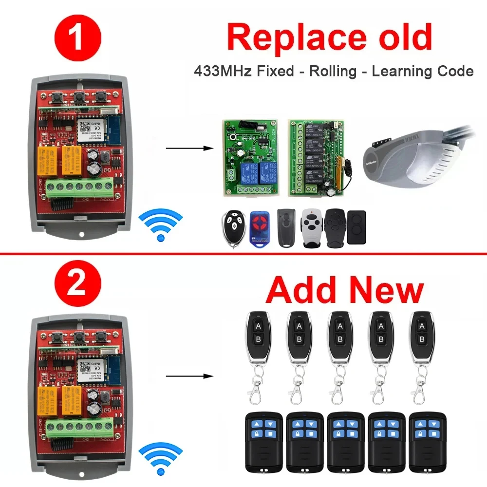 Imagem -03 - Tuya Wifi Inteligente Garagem Porta Receptor Interruptor Controle Remoto Universal 433mhz Rolling Code Rf7250v Portão Abridor Controlador Alexa