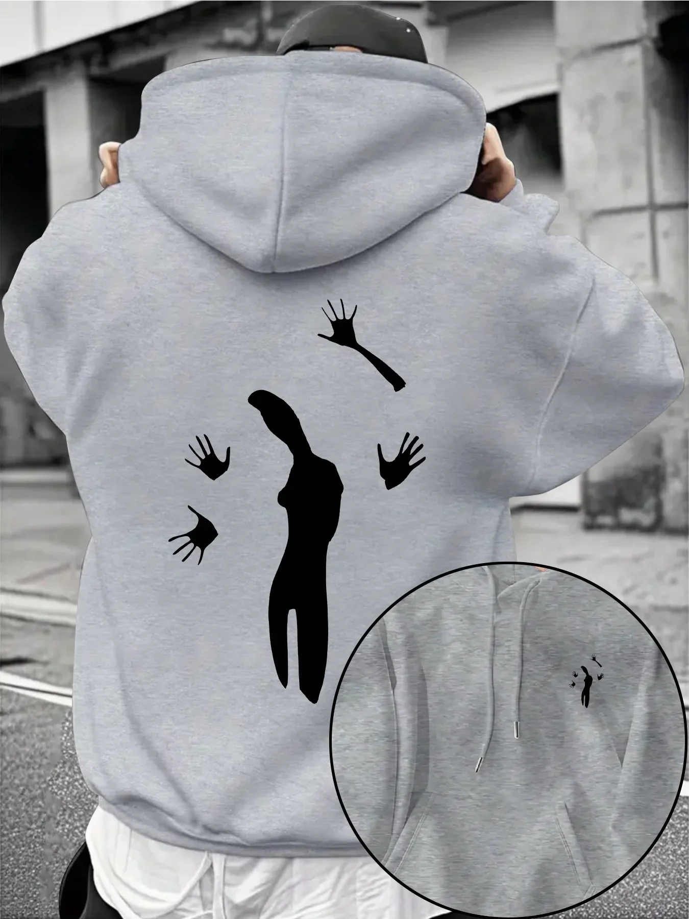 Unisex Abstract Silhouette Print Hoodie Sweatshirt Art Figure Hand Graphic Pullover Hooded Tops Kangaroo Pocket Loose Streetwear