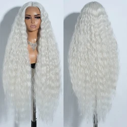 Synthetic Lace Front Wigs Curly  For Women 42 inches Soft Wavy Ombre Blonde White Highlight Cosplay Wigs Heat Resistant