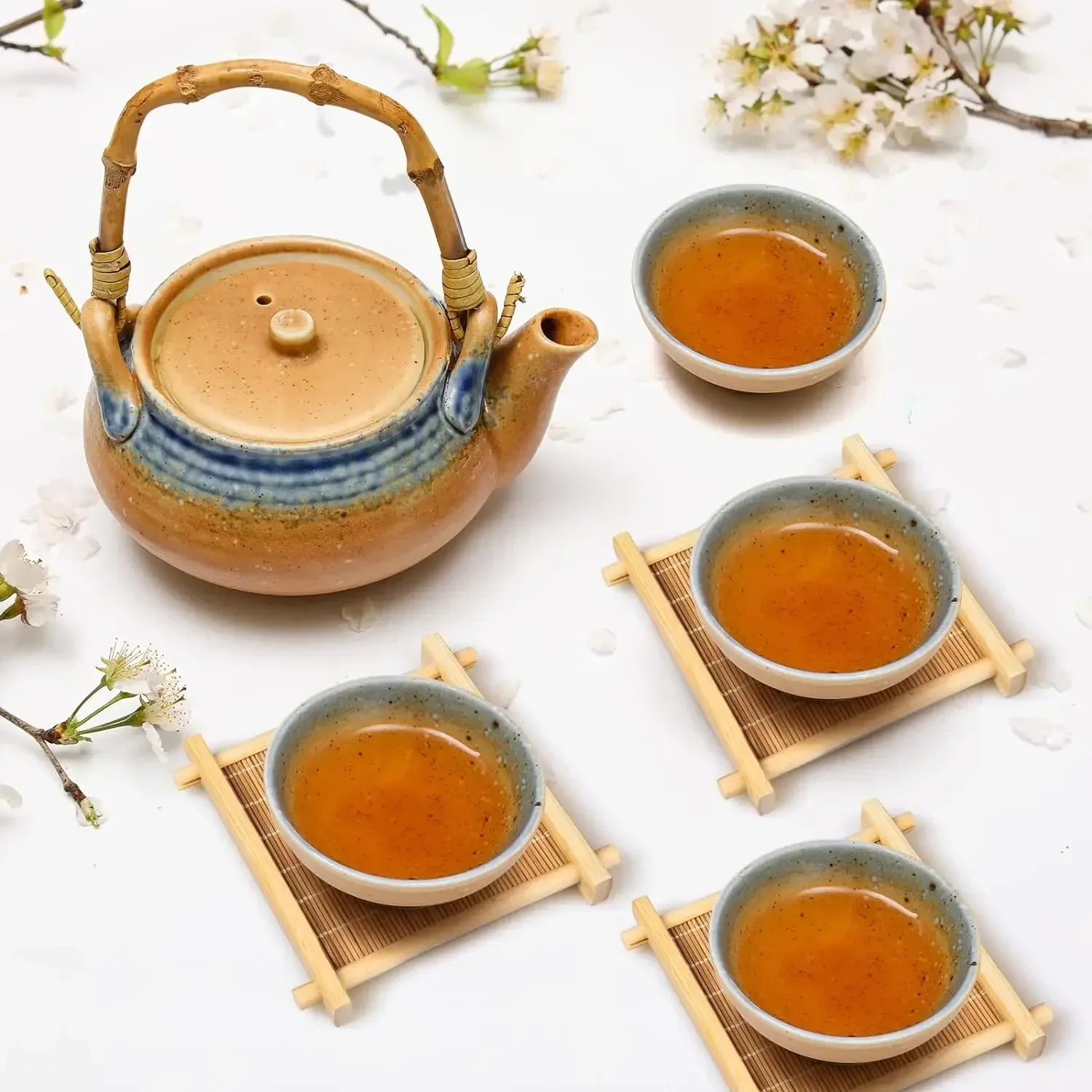 1/4Pcs Bamboo Teacup Coasters Mug Cup Square Mats Table Heat Insulated Pads for Kung Fu Tea Coffee Snack Retro Teaism Decoration