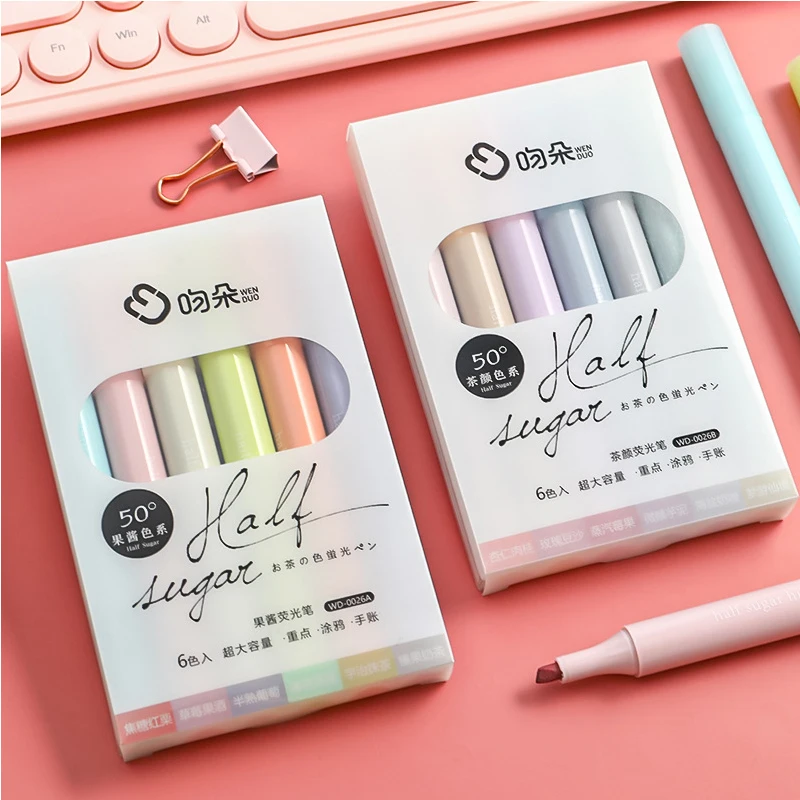 6PCS/Set Highlighter Pens Eye Protection Color Markers Drawing Aesthetic Cute Student Stationery Gift Office School Supplies