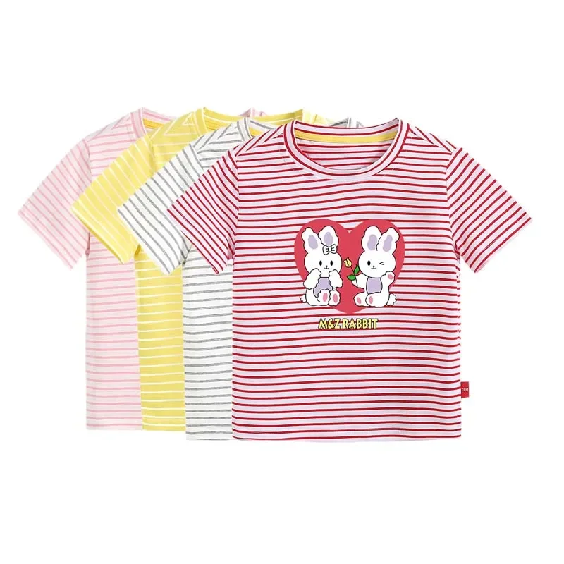 

2023 Summer Baby Boys Short Sleeve T-Shirt Kids Girls Striped Tshirt Toddler Children Cotton Casual O-Neck Tops Unisex Clothes