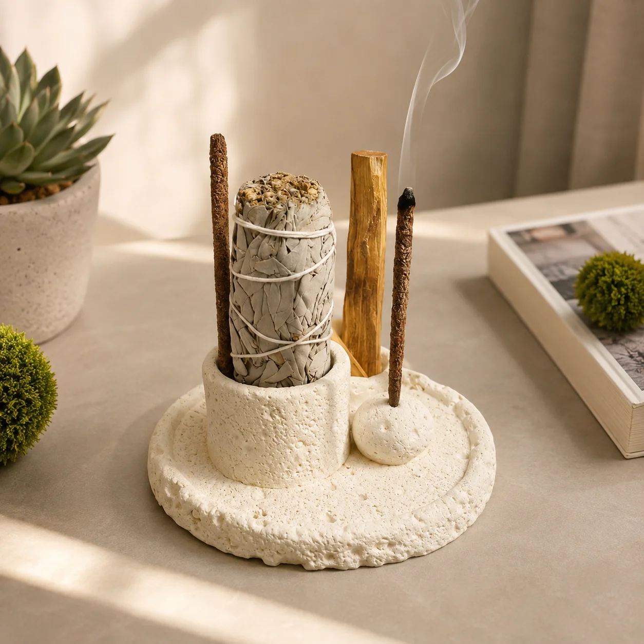 Diffuser Reed Sticks Set - Handmade Concrete Incense Holder Tray 3