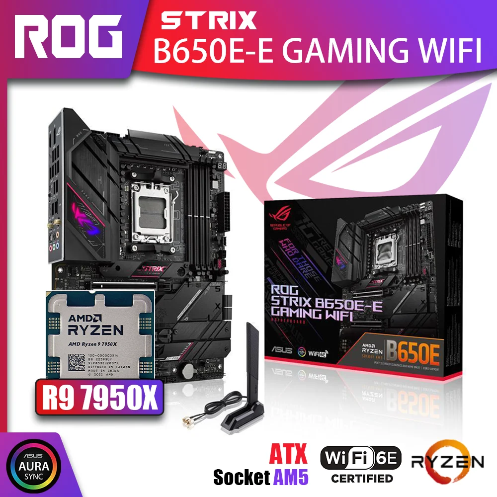 New Kit ASUS ROG STRIX B650E-E GAMING WIFI With AMD Ryzen 9 7950X Processor CPU DDR5 Memory Motherboard AM5 RGB Combo ATX