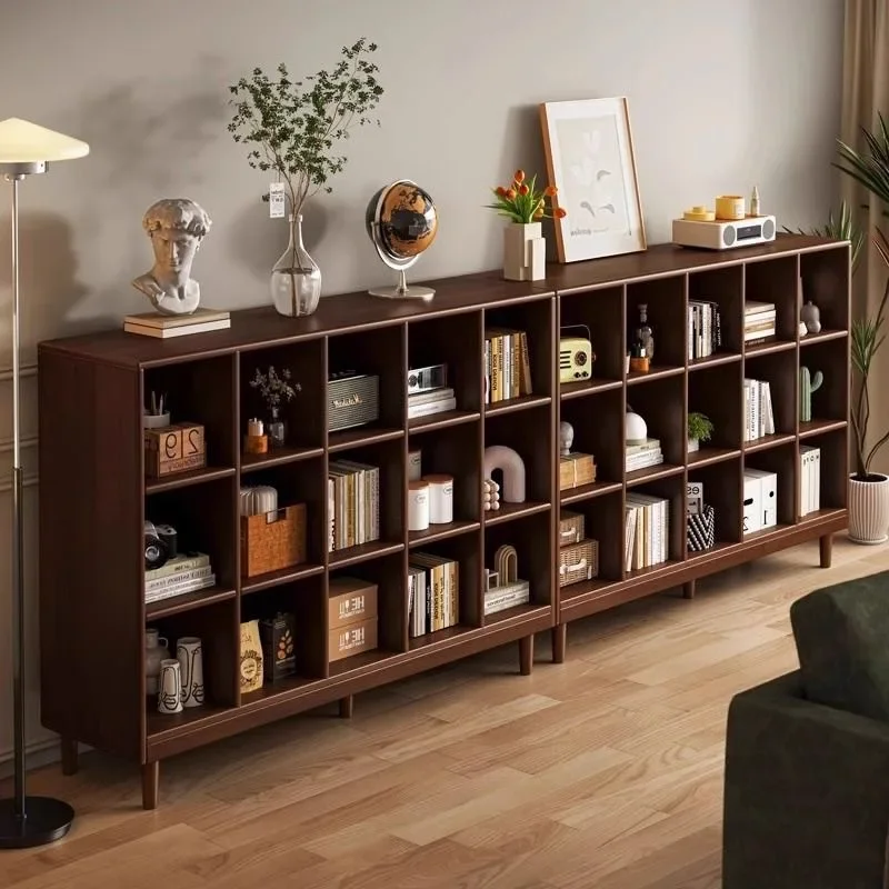 Solid wood bookshelf shelf floor-to-wall combination lattice cabinet living room kindergarten storage cabinet