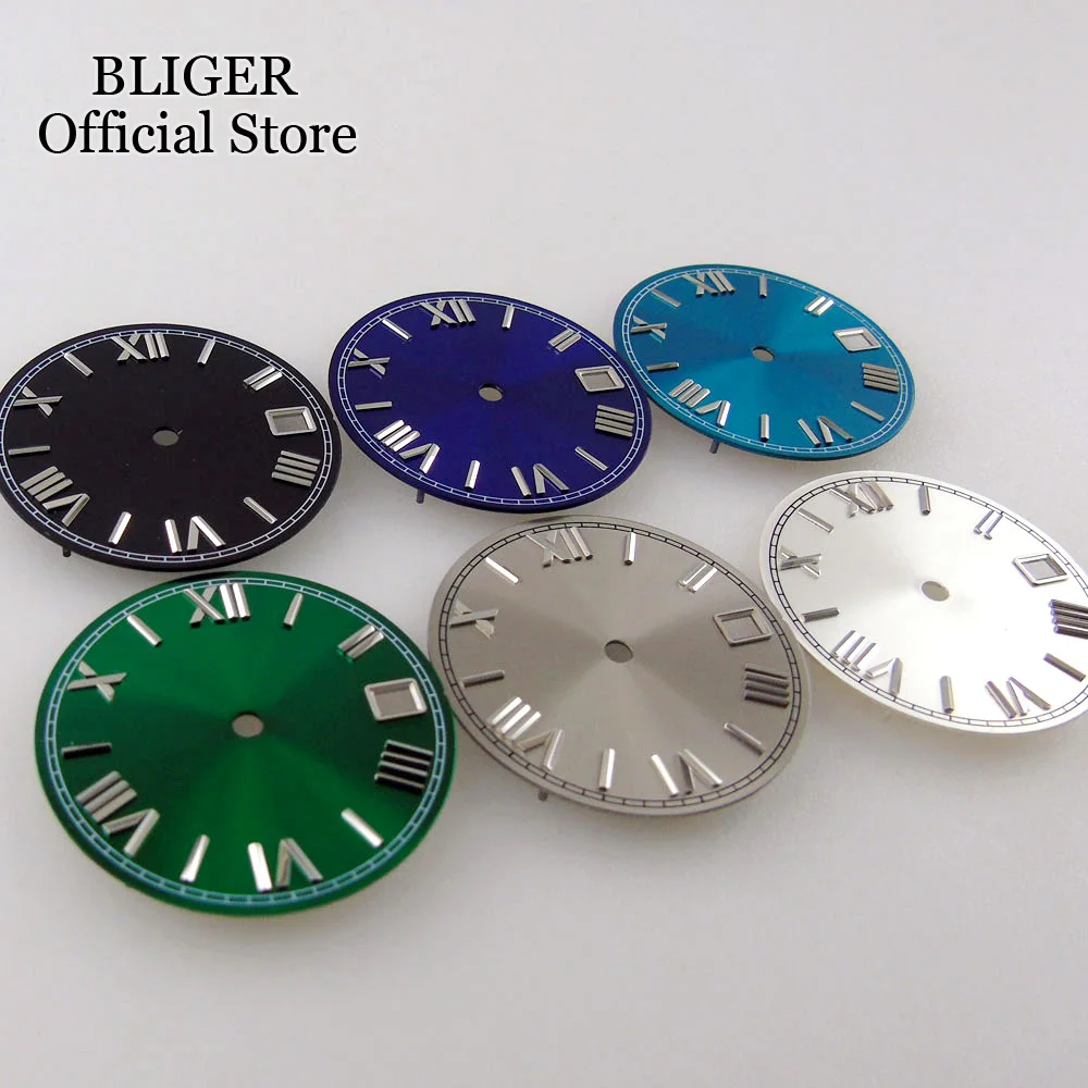 BLIGER Blue/Silver/Black/Green 28.5mm Sterile Watch Dial Roman Marks fit NH35A NH36A Automatic Movement Mens Watch