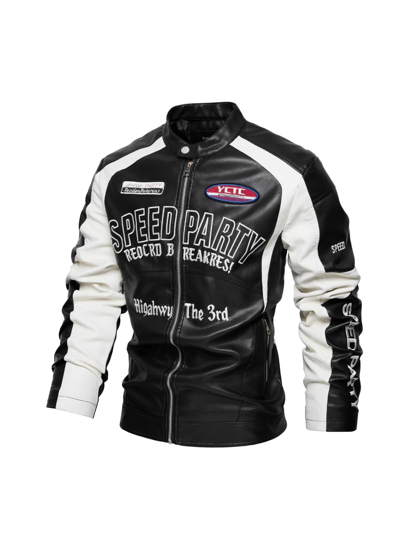 Men's Fashion Faux Leather Biker Jacket Autumn Winter Windproof Motorcycle Rider Coat With Embroidery Patched Moto Outerwear