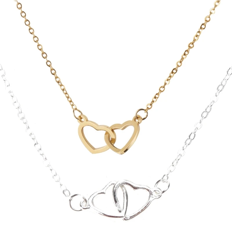 2023 New Elegant Hollow Double Heart Charm Choker Simple Metal Chain Necklace Clavicle Chain Party Jewelry Gift for Women Lady
