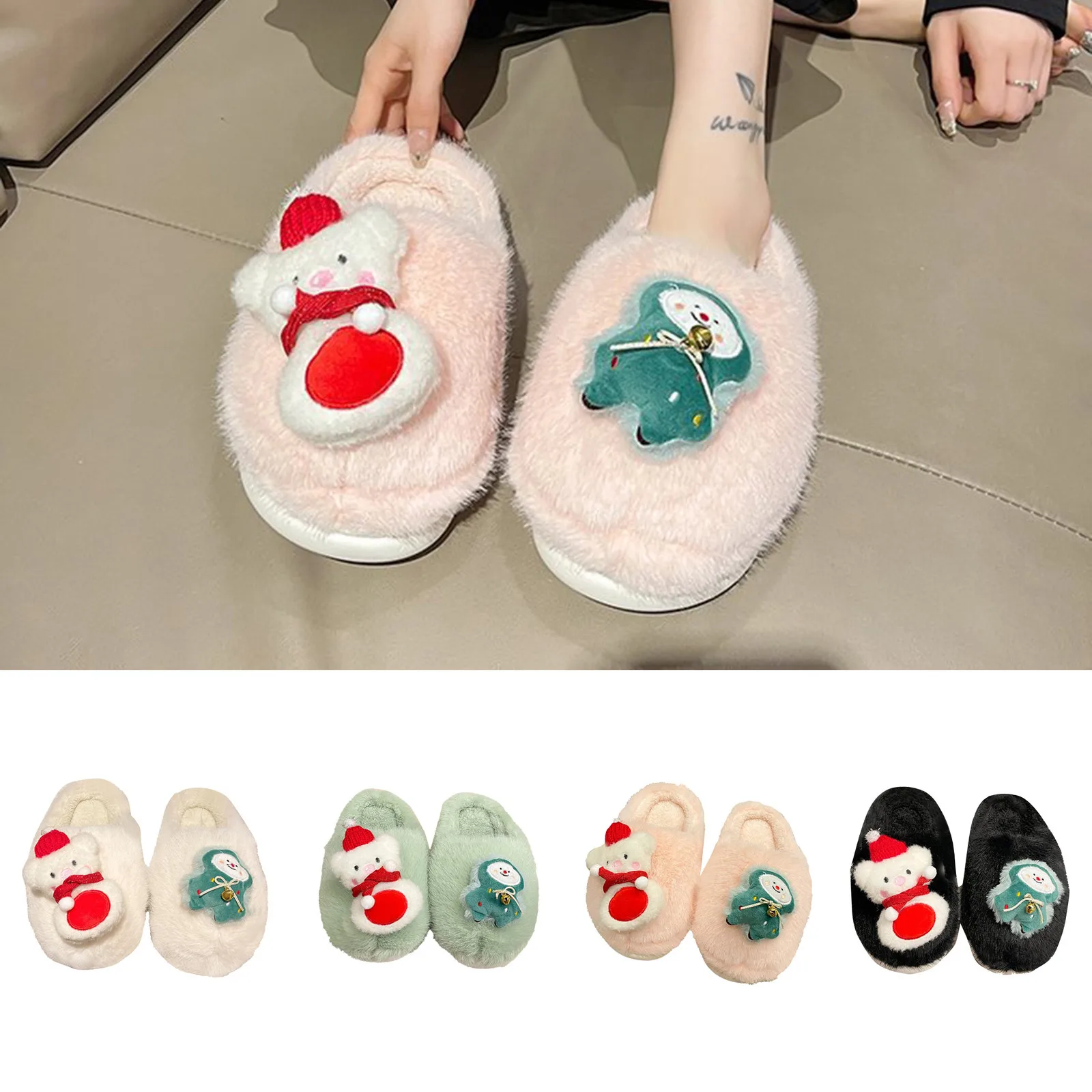 2024 New Christmas Cotton Slippers For Woman Cute Cartoon Deer Anti-slip Girls Indoor Home Floor Shoes Fashion Warm Slippers