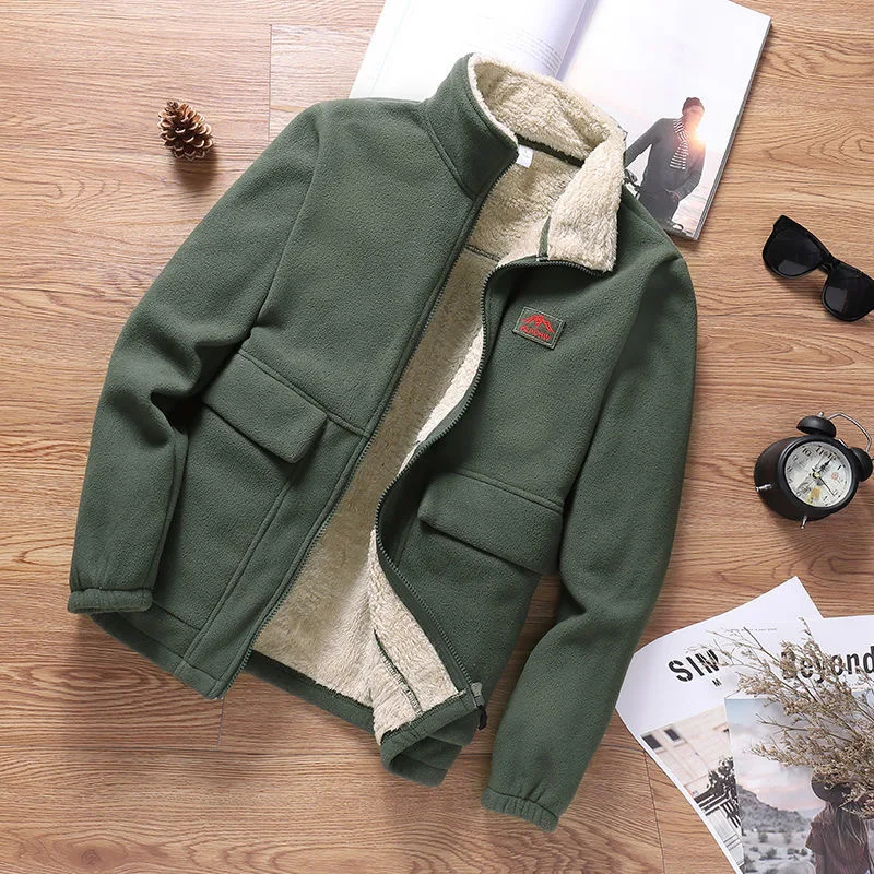 

Thick Warm Lamb Fleece Jacket Men's Casual Loose Sports Cardigan Men Large Size Solid Color Jackets 5XL Zip Up Sweatshirt Coat
