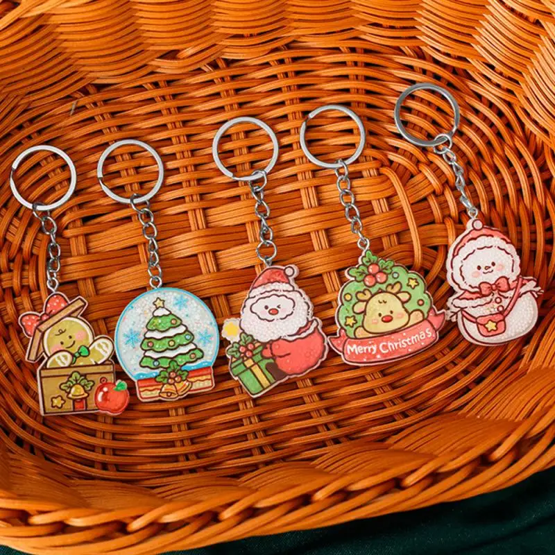 Creative Cartoon Santa Claus Snowman Christmas Tree Quicksand Keychain Pendant Exquisite Backpack Decoration Accessories Gifts