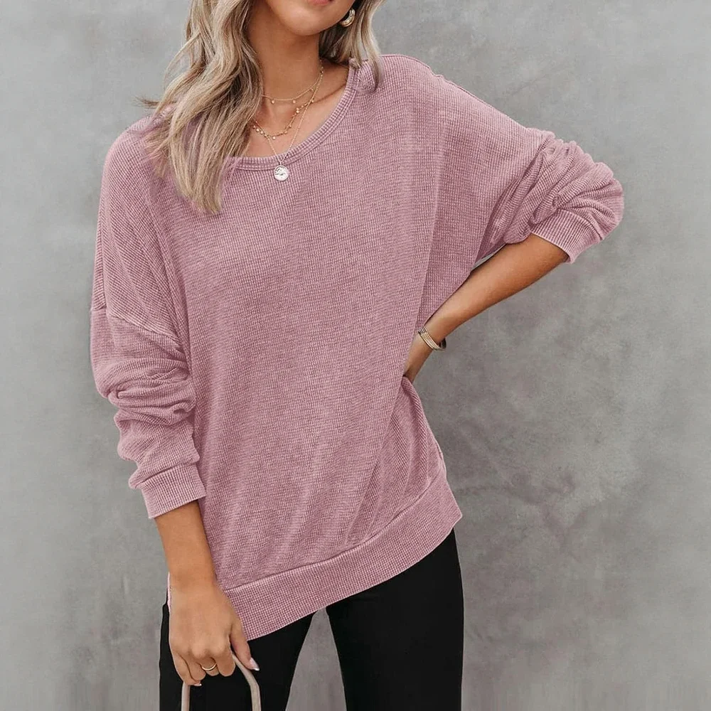 هوديي نسائي مريح للخريف والشتاء بأكمام طويلة بلون سادة على طراز K مريح أساسي #4