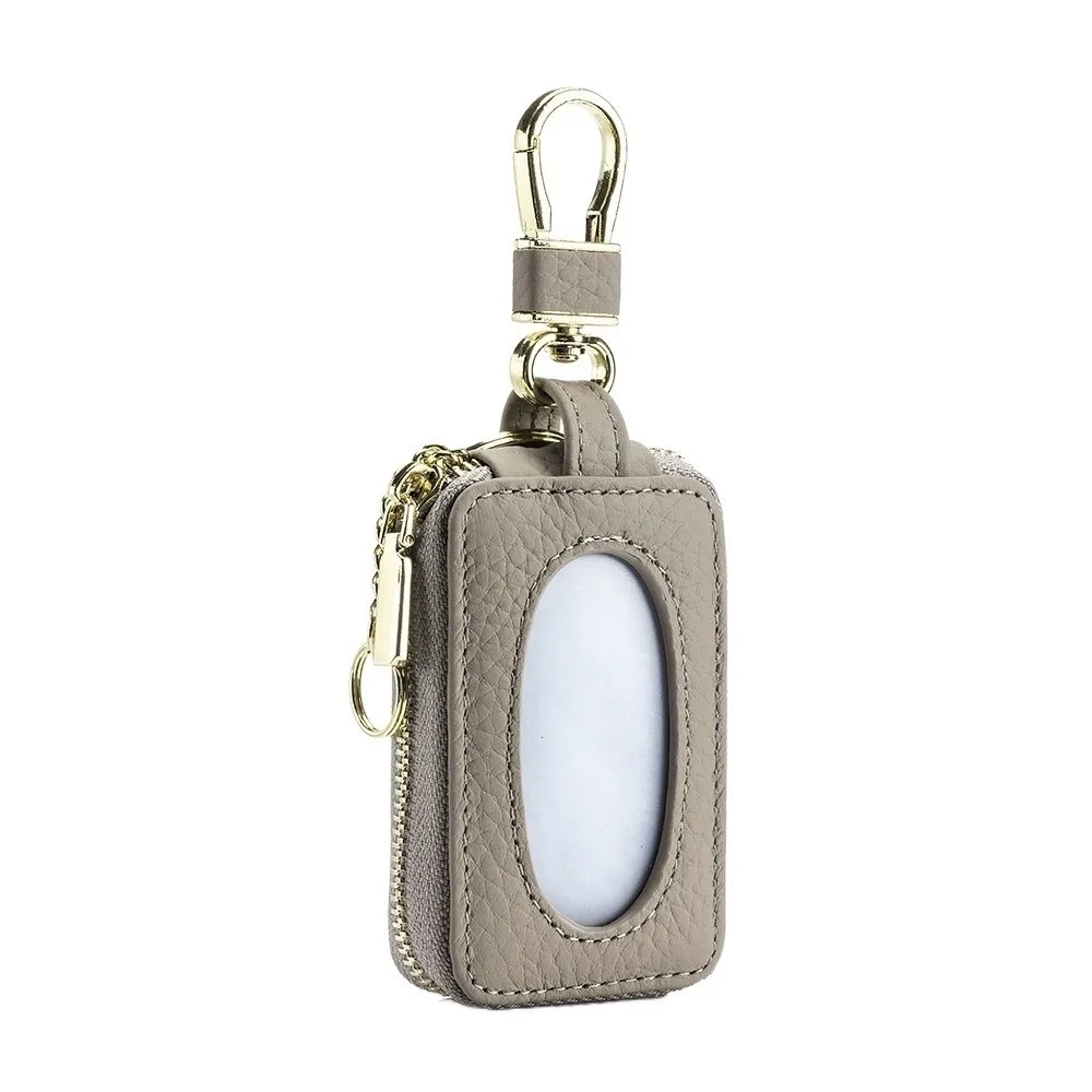 Protection Cover Universal Car Key Bag Genuine Leather with Zipper Keychain Holder Mini Storage Bag Organizer Key Case Men