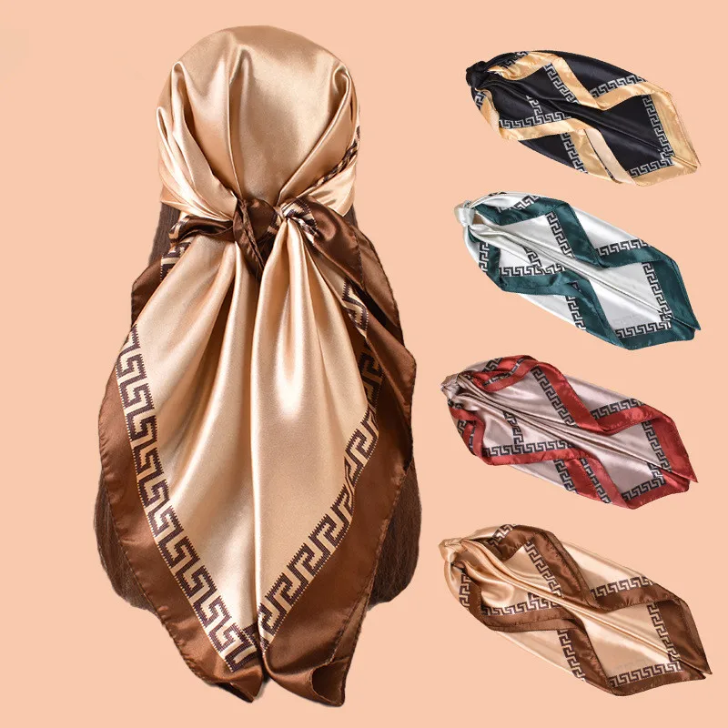

New Satin Square Scarf Women Paisley Hijab Elegant Print Silk Neckerchief Shawl Wraps Headband Handle Hair Accessories Bandana