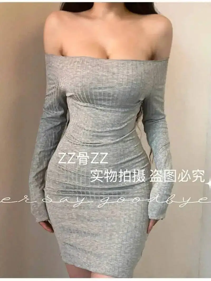 Spring New Style Elegant Women's One Shoulder Elastic Hip Wrapping Long Sleeve Dress Lace Sweet Fashion Women Mini Dress 64E4