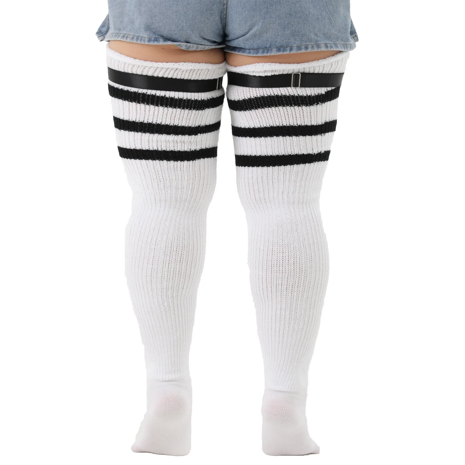 Dstresssunshine-Chaussettes hautes pour femmes, chaussettes optiques extra longues, chaussettes au-dessus du genou, jambières, chaussettes de bottes, grande taille