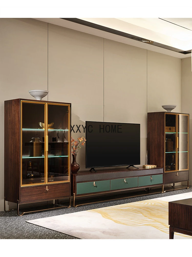 New Chinese Style Ugyen Wooden TV Cabinet Combination Light Luxury Minimalist Solid Wood Floor Cabinet Living Room Furniture