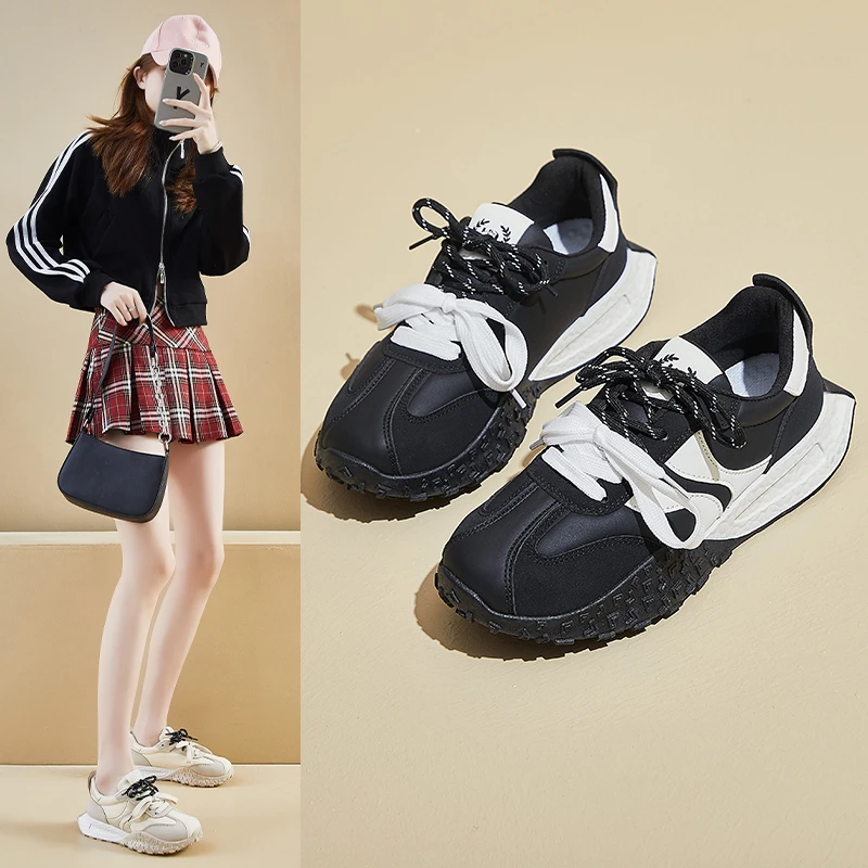 

Женская спортивная обувь, новинка 2024, кожаная повседневная обувь с низким вырезом для девочек, модные и удобные кроссовки для бега