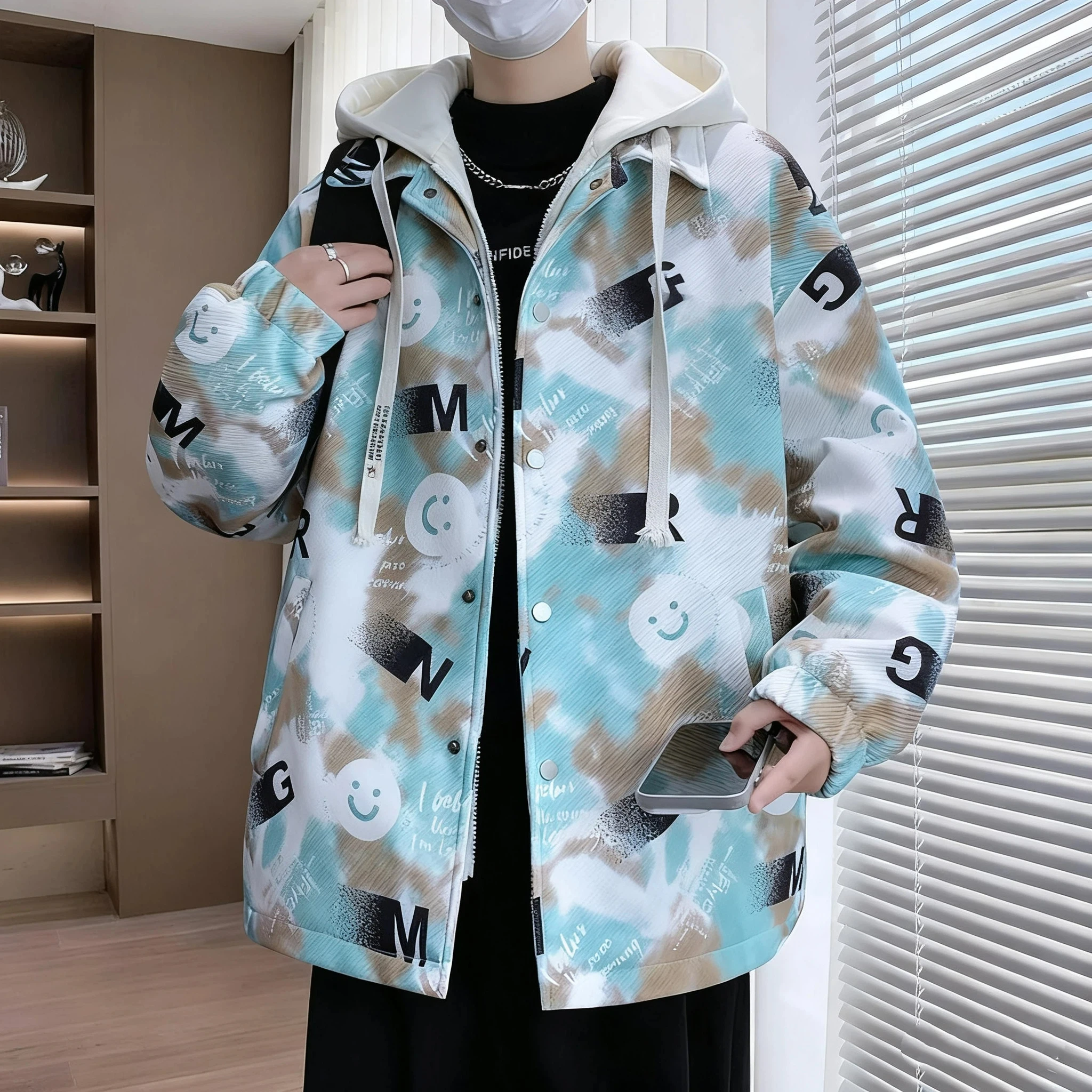 

Youth Fashion Mens Jacket Autumn New Thickened Hooded Cotton Padded Coat Streetwear Style Comfortable Warm Casual Mens Jacket