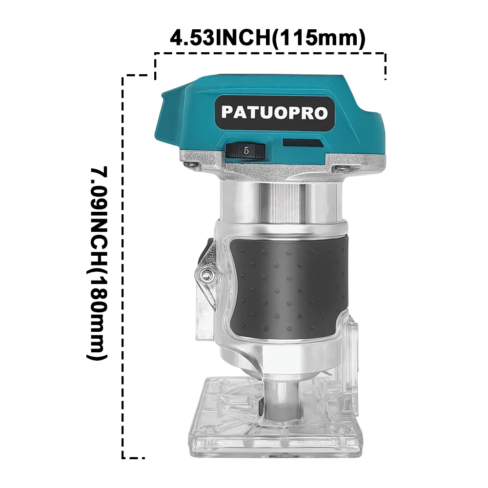PATUOPRO pemangkas listrik nirkabel, Router kayu 6/6.35/8mm ukiran pekerjaan kayu 30000RPM kecepatan untuk baterai Makita 18V