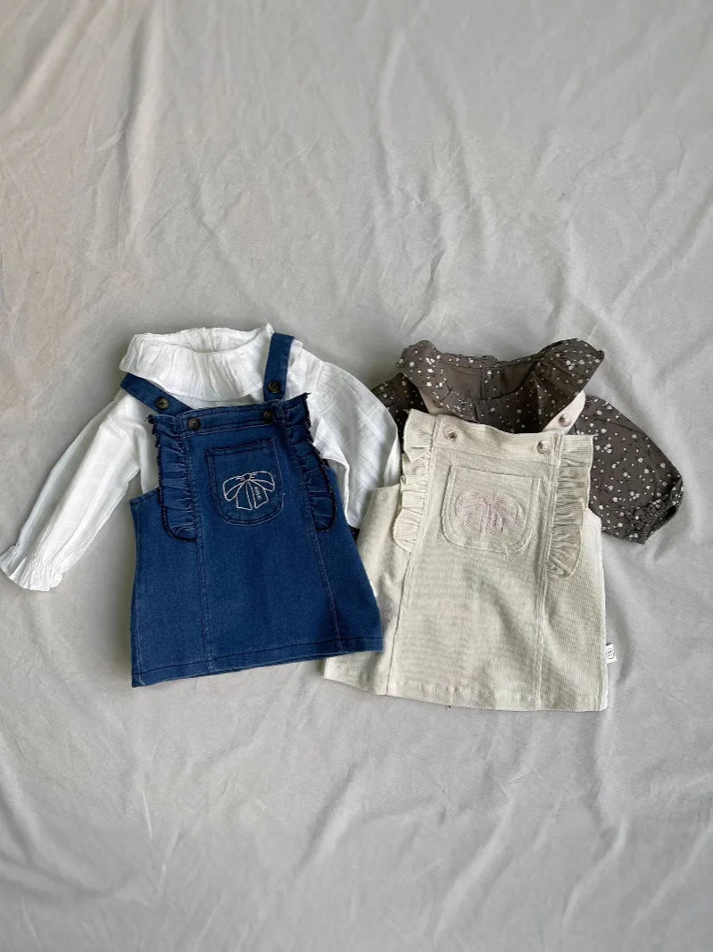 Robe en fibre Denim pour bébés filles, broderie de nœud mignon, robe de princesse douce, robe à bretelles pour tout-petits, mode printemps, nouveau, 2025