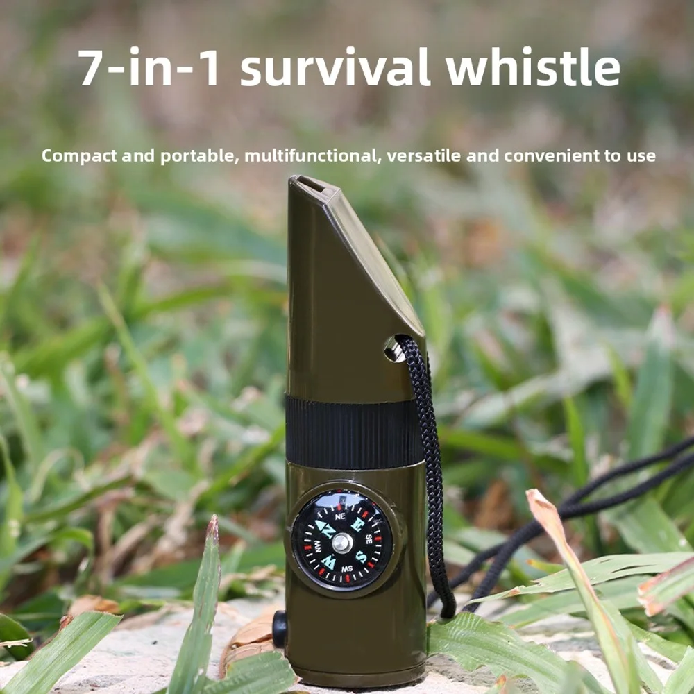 Многофункциональный свисток для кемпинга на открытом воздухе «Семь в одном», свисток для выживания, спасательный свисток с фонариком, термометром, компасом
