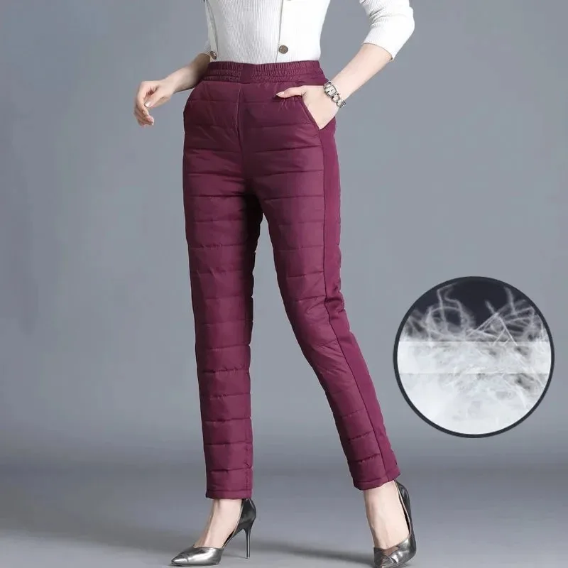 

New Trousers Casual High Waist Warm Pantalones Winter 90% Duck Down Women Thicken Harem Pants Loose Windproof Straight Spodnie