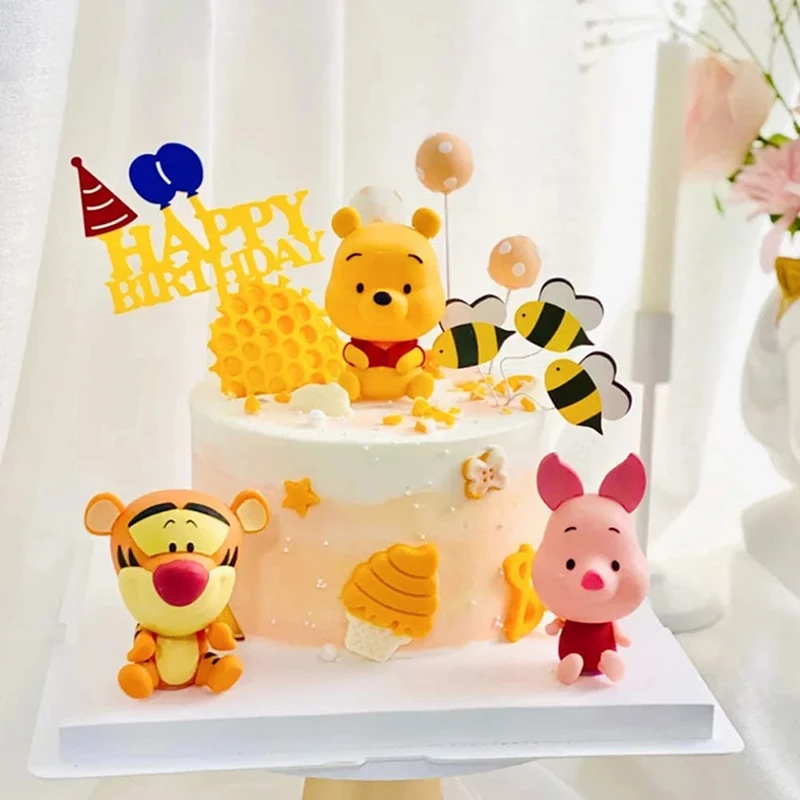 Winnie the Pooh Pig Tigger Cake Decoration Cute Cartoon Birthday Cake Topper for Birthday Party Supplies Boys Girls Party Gifts