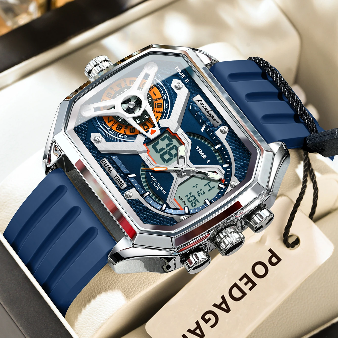 

POEDAGAR Роскошные мужские наручные часы Дата Неделя Светящиеся светодиодные кварцевые мужские часы Силиконовый ремешок Электронные модные мужские часы с двойным временем