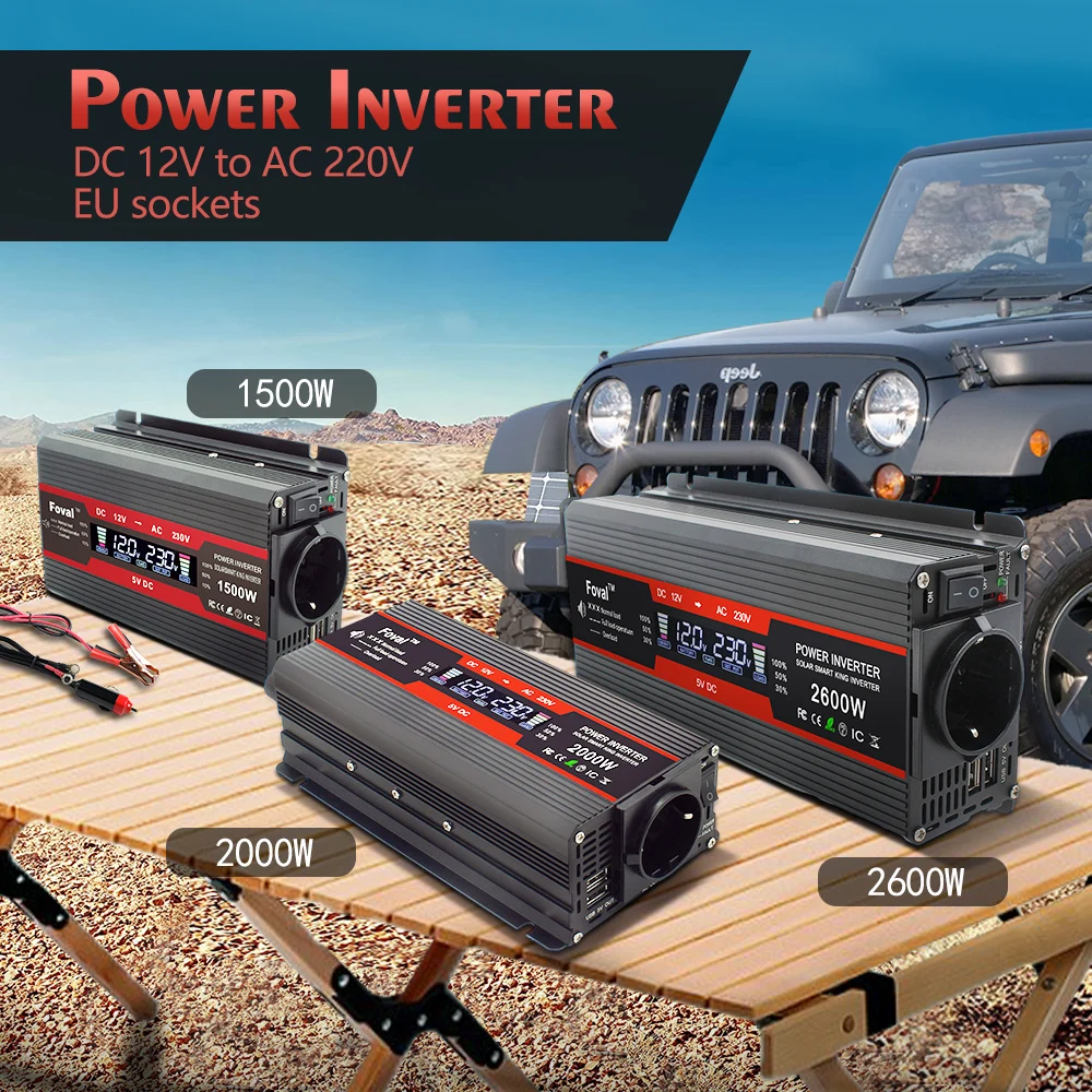 Inverter 12V 220V Inversor De Corriente Para Auto LCD Display EU Universal Socket Power Converter