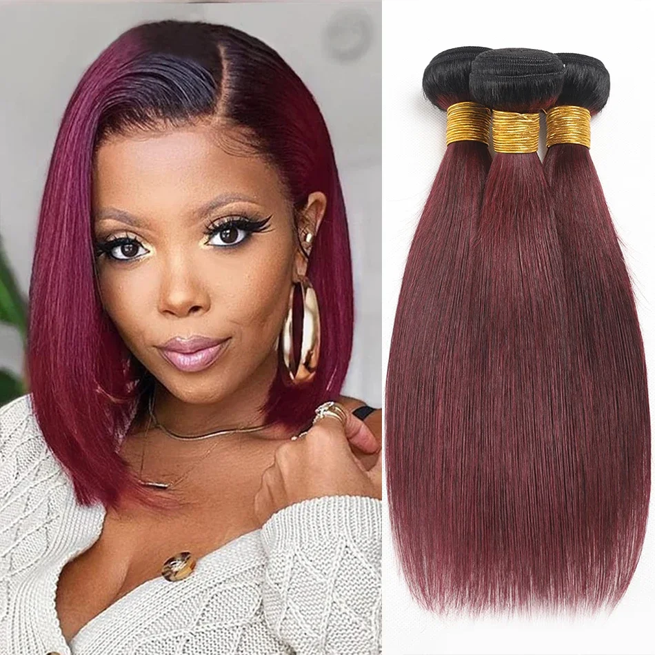 

Straight Ombre Burgundy Bundles 1 3 4 Pcs/Lot 1B/99J Dark Wine Red Brazilian Unprocessed Human Hair Weave Extensions For Women