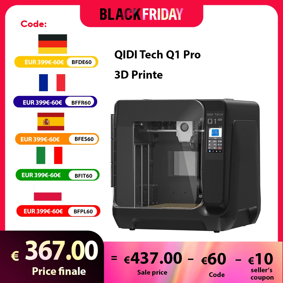 QIDI Tech Q1 Pro 3D Printer, Dual Z Motors, 60℃ Chamber Heat, 350°C Print, Tri-metal Hot-end, Auto Leveling, ≤600mm/s High Speed