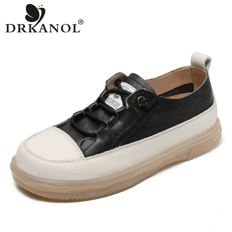 DRKANOL Fashion Big Size 35-43 Women Flat Shoes Spring Autumn Slip On Loafers Mixed Colors Genuine Leather Casual Board Shoes