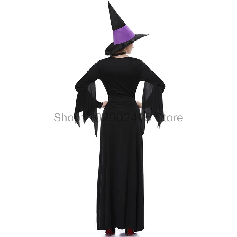 Adults Halloween Witch Vampire Costumes for Women Adult Scary Purple Carnival Party Performance Drama Masquerade Dress with Hat