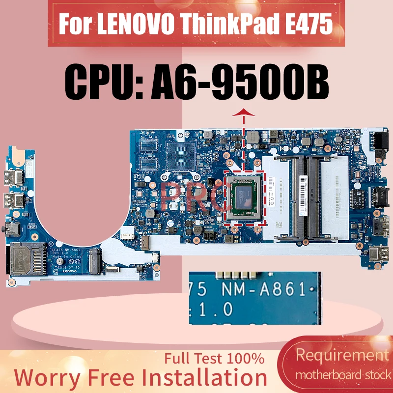 

For LENOVO ThinkPad E475 Laptop Motherboard NM-A861 A6-9500B 01EN266 Notebook Mainboard