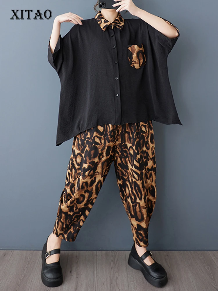 

XITAO Patchwork Pocket Lapel Matching Set Casual Three Quarter Sleeve Turn-down Collar New Arrival Hong Kong Pant Set GYX1570