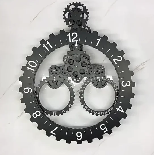 3D Modern Large Wall Art Rotary Gear Clock Mechanical Calendar Wheel Black Living Room Bedroom Wall Retro Decoration