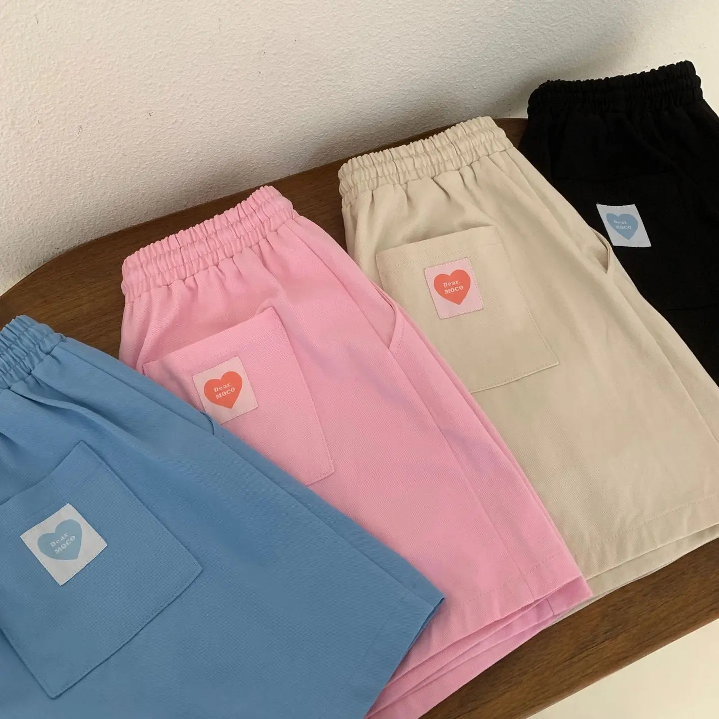 Gadis Energik Korea Dongdaemun Kaki Lurus Dstring Pinggang Label Hati Celana Kasual Wanita Musim Semi Musim Panas