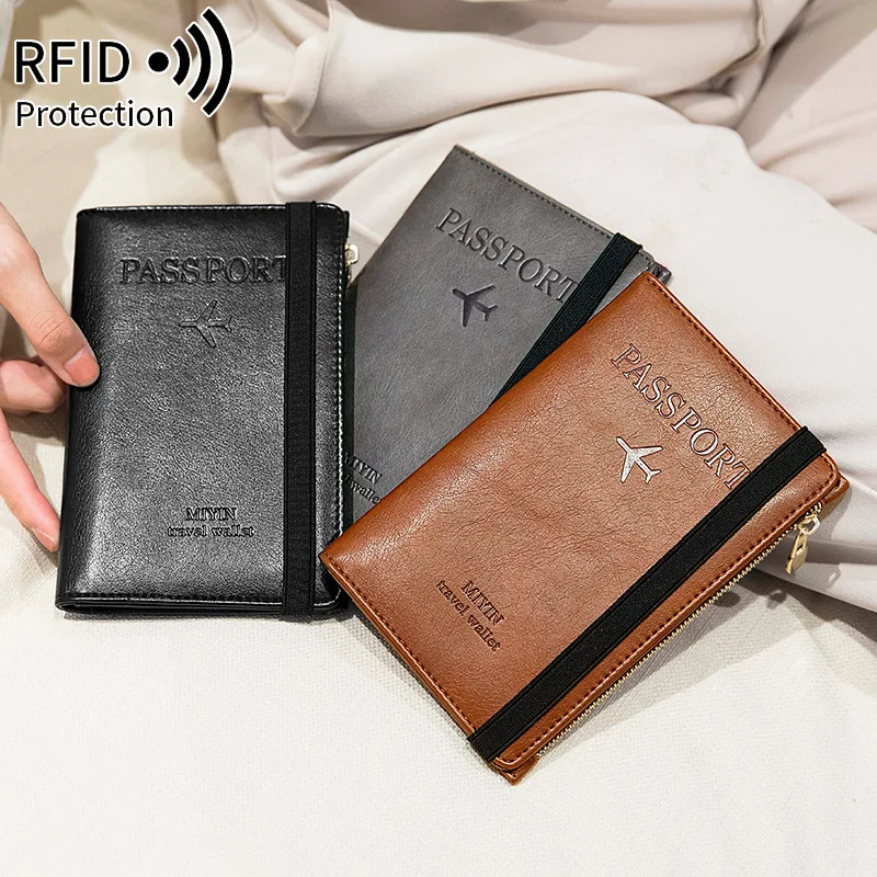 Western RFID Blocking PU Leather Passport Women Men Wallet Multi-function ID Holder Coin Purse