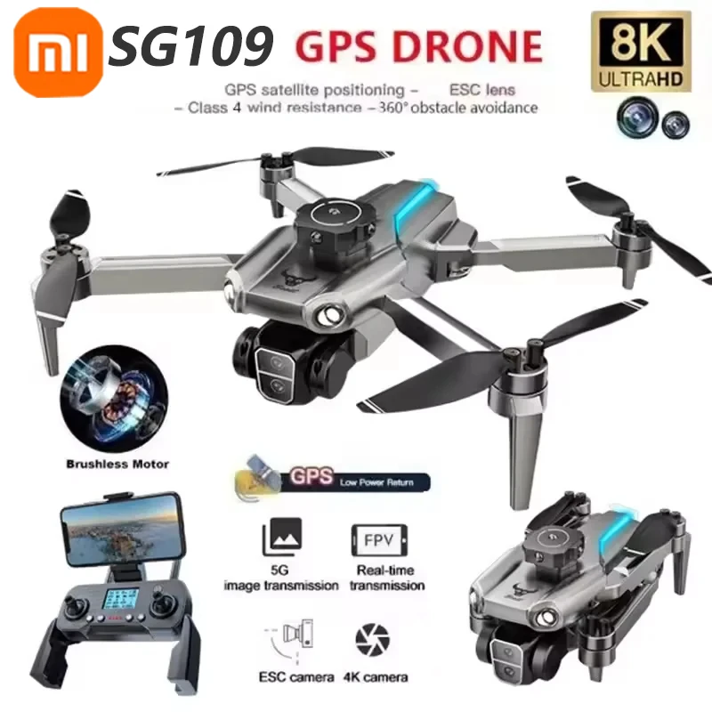 XIAOMI SG109 Drone 8K Professional HD Dual Camera 5G GPSWifi 4Axis Photography Brushles Foldable Quadcopter RC Dron Toys