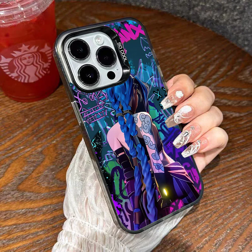 حافظة هاتف Jinx Arcane لهاتف آيفون 16 15 14 13 12 11 Pro Max Plus غطاء خلفي فضي مقاوم للصدمات