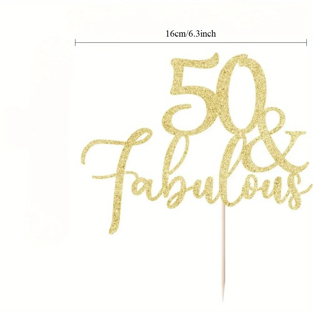 1 Stück 50. Geburtstagstorten-Topper – Goldglitzer „Fabulous at 50“ Dekoration für Jubiläen & Feiern – Detail 4