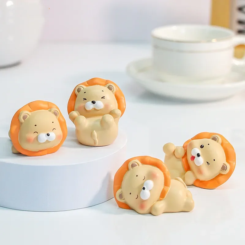 Miniature Cartoon Lion Ornaments, Resin Animal Figurines, Car Desk Accessories, Home Cake Topper Decor, Kids Gifts