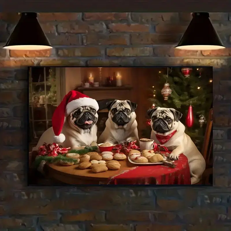 

Cute Animal Dog Christmas Canvas Poster Wall Art, Picture Wall Decorations Paintings, Nordic Modern Living Room Home Decoration