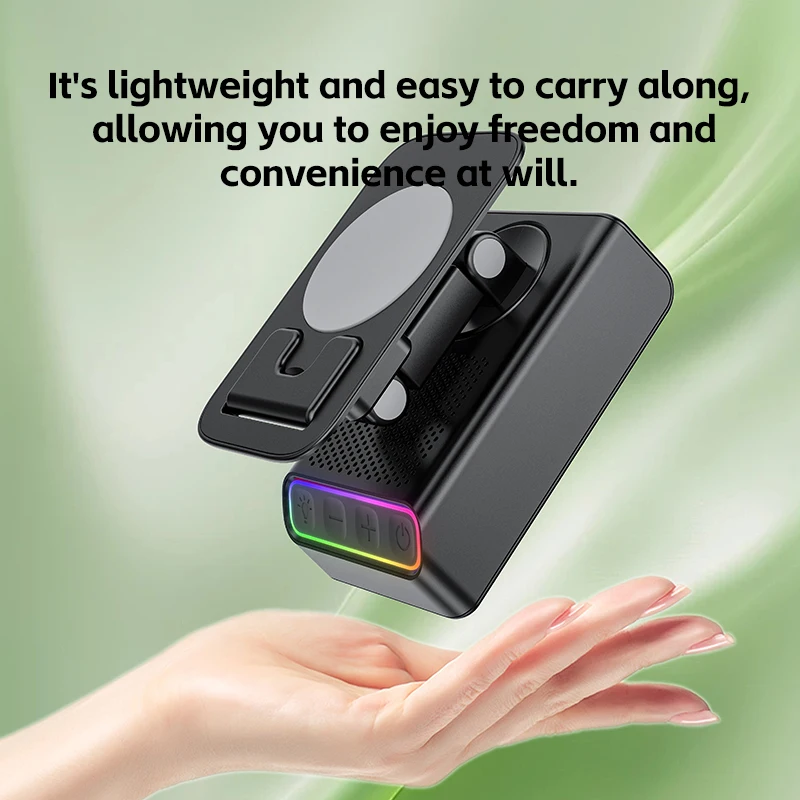 ポータブルスマート誘導スピーカー携帯電話ホルダー調整可能な RGB ライトワイヤレス Bluetooth スピーカー電話リバース USB 充電